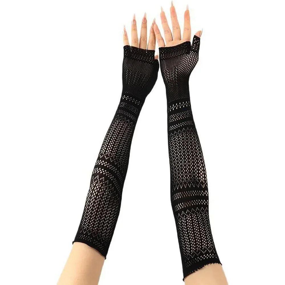 Women's Fishing Halloween Black 11 Net Gloves Fingerless Gothic Accessories
